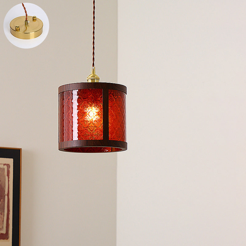 Suspension en cuivre vintage traditionnelle trapèze ronde cylindre rectangle en verre métal 1 lumière pour chambre 