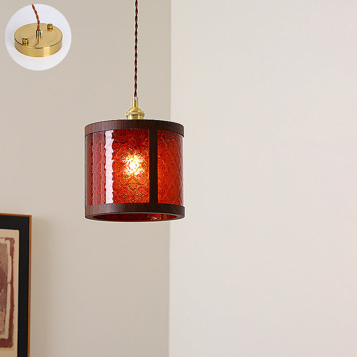 Suspension en cuivre vintage traditionnelle trapèze ronde cylindre rectangle en verre métal 1 lumière pour chambre 