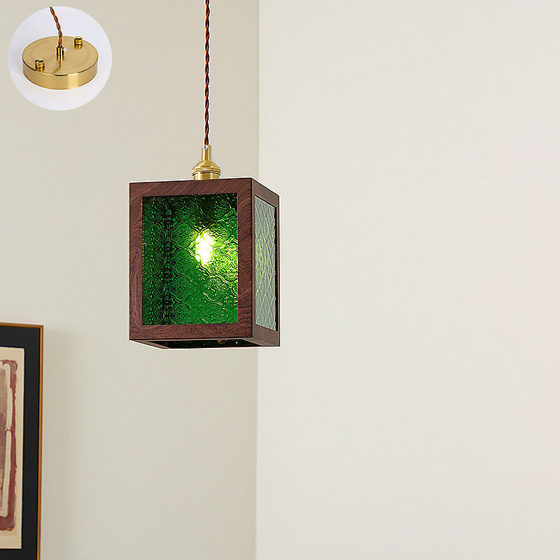 Suspension en cuivre vintage traditionnelle trapèze ronde cylindre rectangle en verre métal 1 lumière pour chambre 