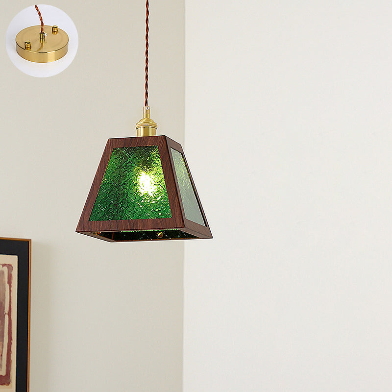 Suspension en cuivre vintage traditionnelle trapèze ronde cylindre rectangle en verre métal 1 lumière pour chambre 