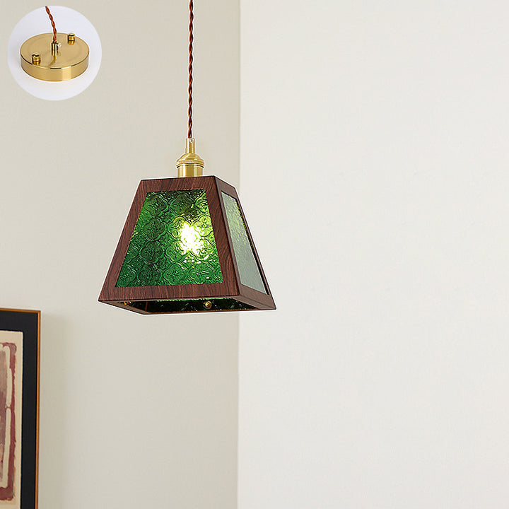 Suspension en cuivre vintage traditionnelle trapèze ronde cylindre rectangle en verre métal 1 lumière pour chambre 