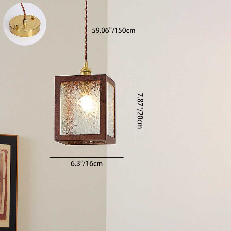 Suspension en cuivre vintage traditionnelle trapèze ronde cylindre rectangle en verre métal 1 lumière pour chambre 