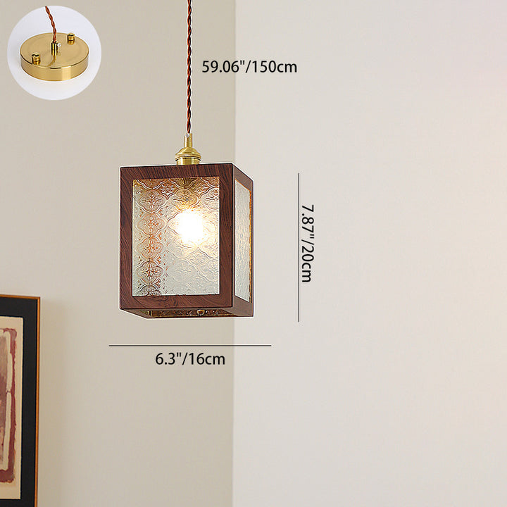 Suspension en cuivre vintage traditionnelle trapèze ronde cylindre rectangle en verre métal 1 lumière pour chambre 