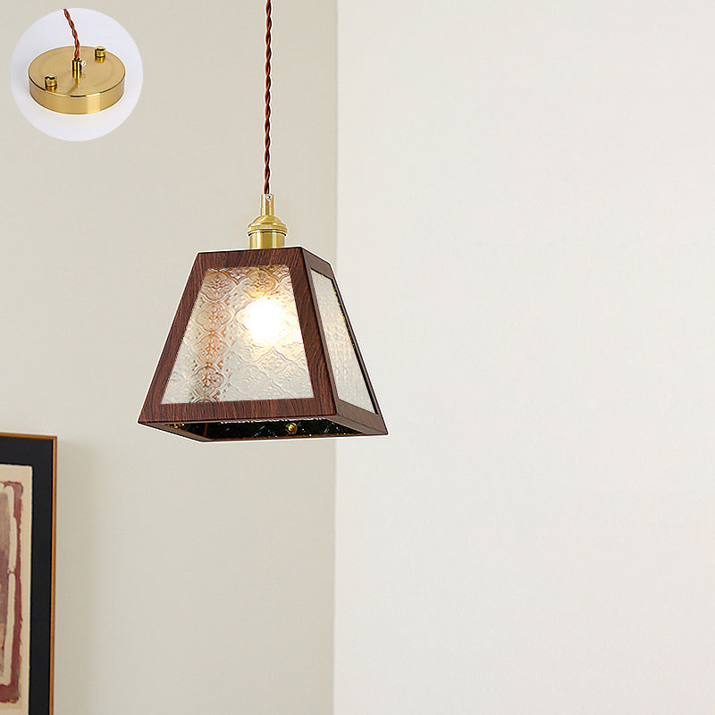 Suspension en cuivre vintage traditionnelle trapèze ronde cylindre rectangle en verre métal 1 lumière pour chambre 
