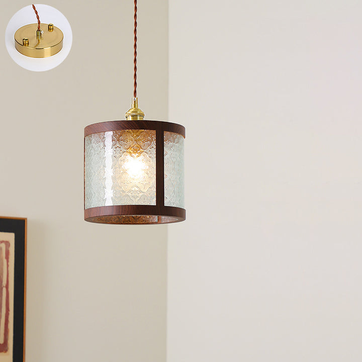 Suspension en cuivre vintage traditionnelle trapèze ronde cylindre rectangle en verre métal 1 lumière pour chambre 