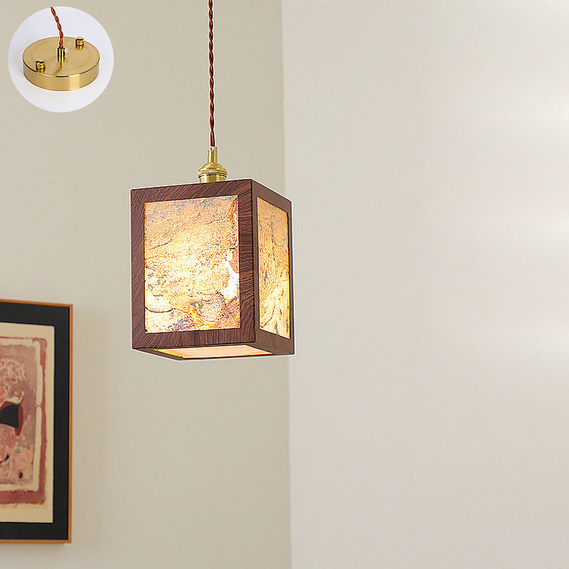 Suspension en cuivre vintage traditionnelle trapèze ronde cylindre rectangle en verre métal 1 lumière pour chambre 