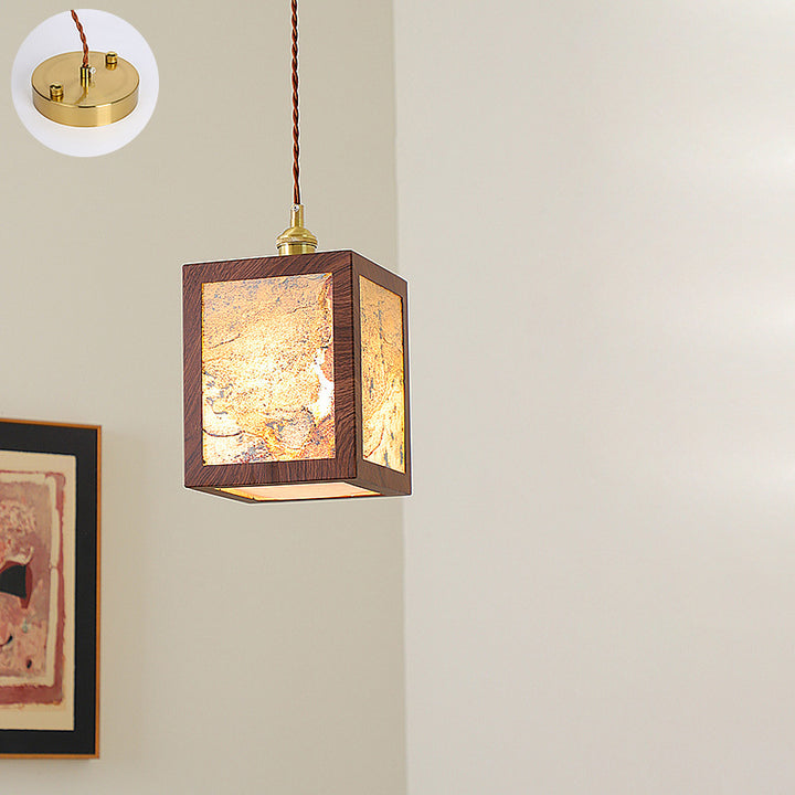 Suspension en cuivre vintage traditionnelle trapèze ronde cylindre rectangle en verre métal 1 lumière pour chambre 