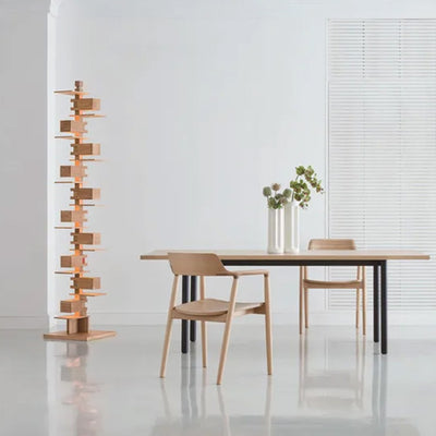Contemporary Creative Staggered Rectangular Oak 10-Light Standing Floor Lamp For Living Room