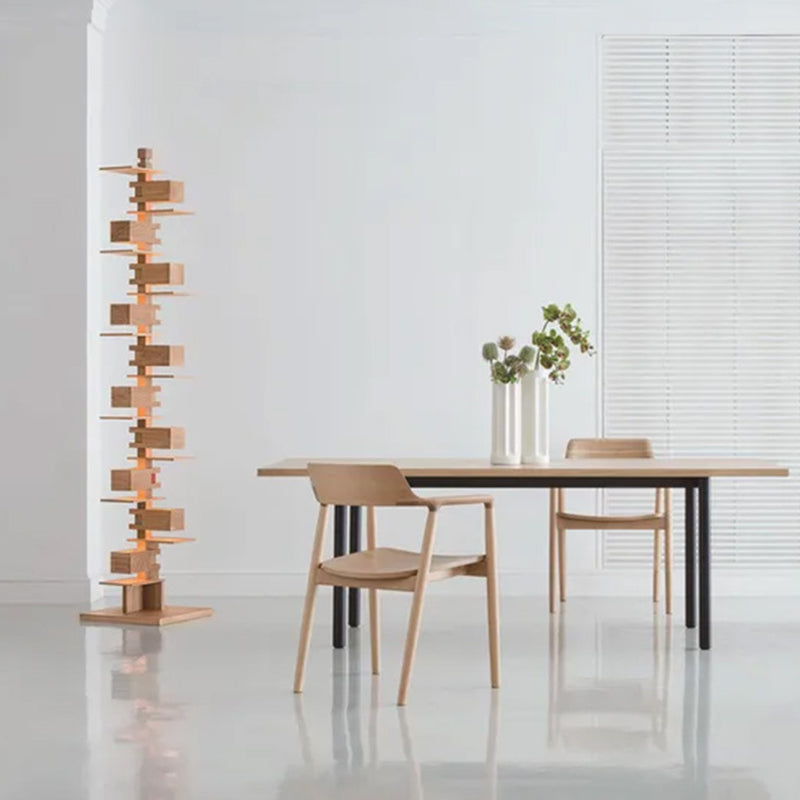 Contemporary Creative Staggered Rectangular Oak 10-Light Standing Floor Lamp For Living Room