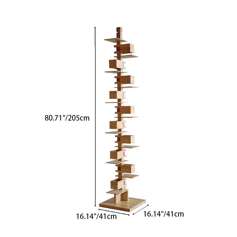 Contemporary Creative Staggered Rectangular Oak 10-Light Standing Floor Lamp For Living Room