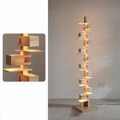 Contemporary Creative Staggered Rectangular Oak 10-Light Standing Floor Lamp For Living Room