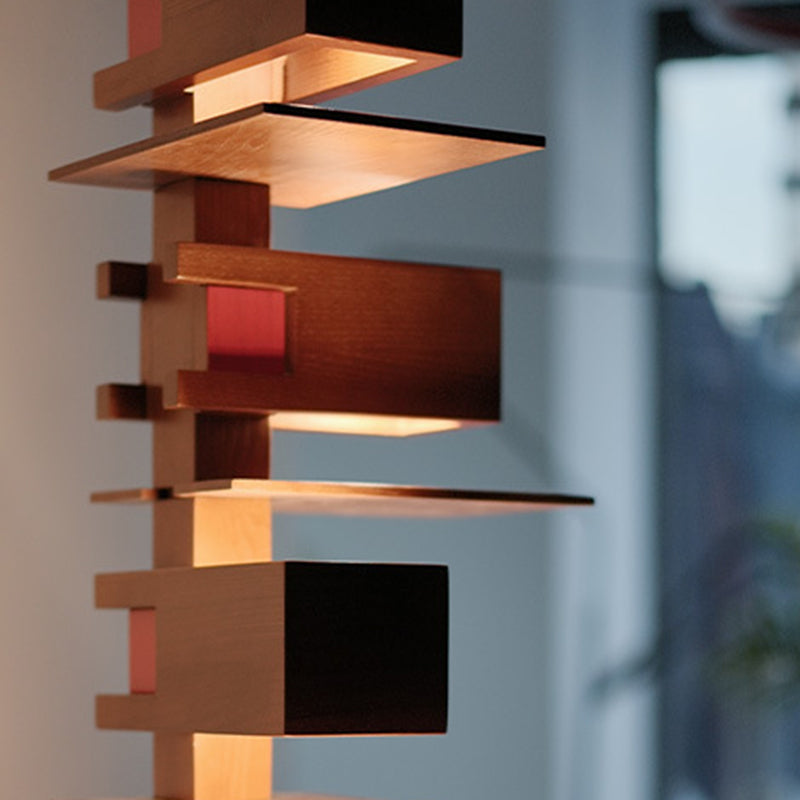 Contemporary Creative Staggered Rectangular Oak 10-Light Standing Floor Lamp For Living Room