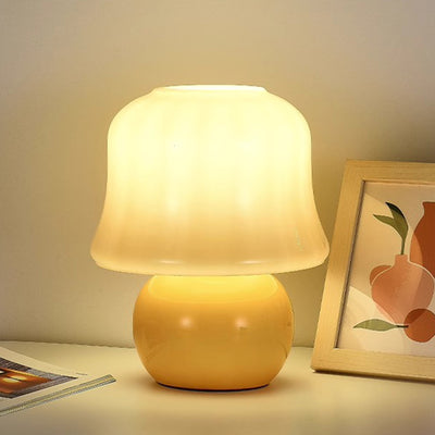 Lampe de table contemporaine scandinave en verre rond en forme de champignon crème à 1 lumière pour chambre à coucher 
