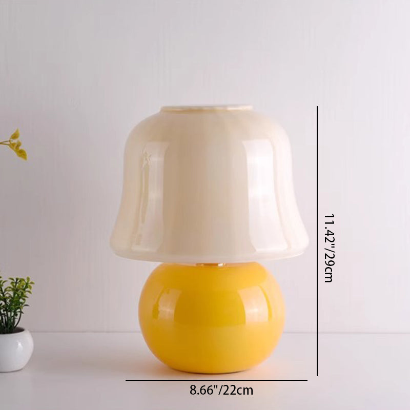 Lampe de table contemporaine scandinave en verre rond en forme de champignon crème à 1 lumière pour chambre à coucher 