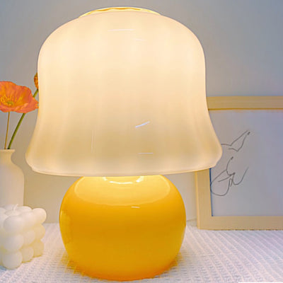 Lampe de table contemporaine scandinave en verre rond en forme de champignon crème à 1 lumière pour chambre à coucher 