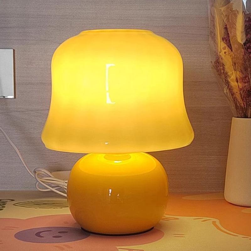 Lampe de table contemporaine scandinave en verre rond en forme de champignon crème à 1 lumière pour chambre à coucher 