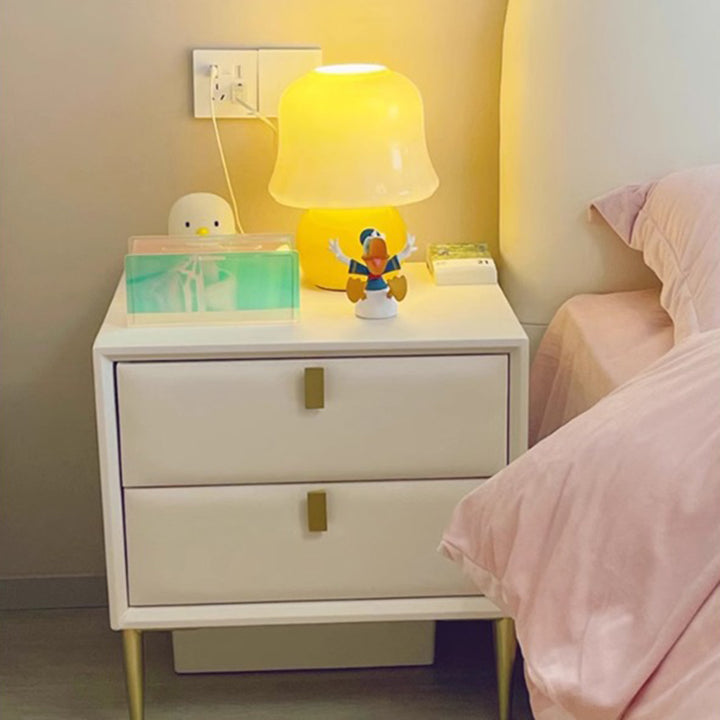 Contemporary Scandinavian Cream Mushroom Shape Round Glass 1-Light Table Lamp For Bedroom