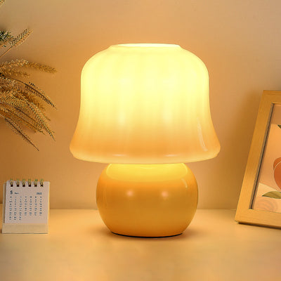 Lampe de table contemporaine scandinave en verre rond en forme de champignon crème à 1 lumière pour chambre à coucher 