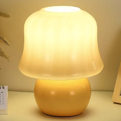 Lampe de table contemporaine scandinave en verre rond en forme de champignon crème à 1 lumière pour chambre à coucher 