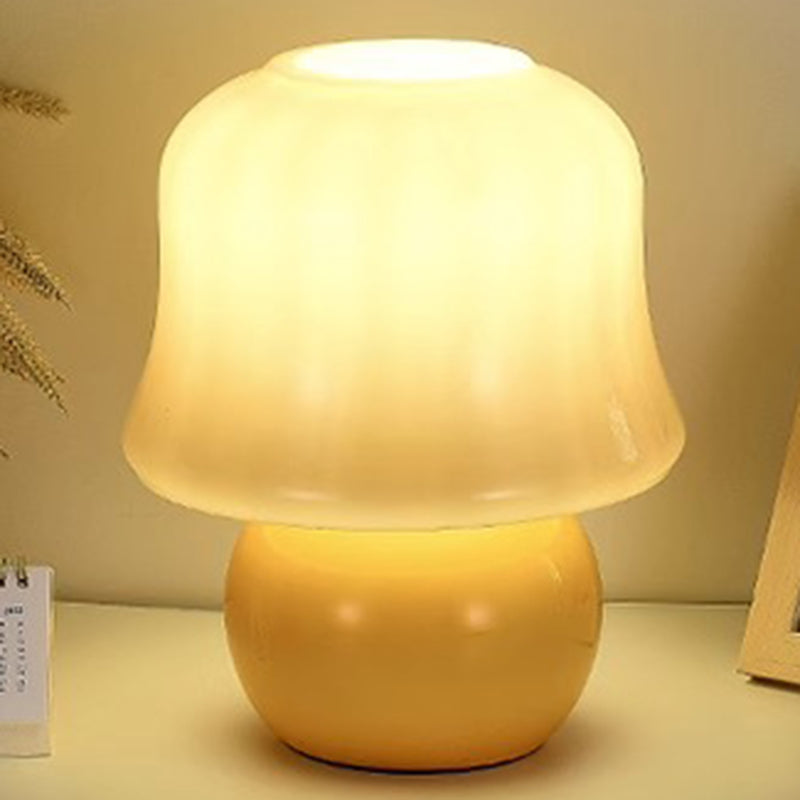 Lampe de table contemporaine scandinave en verre rond en forme de champignon crème à 1 lumière pour chambre à coucher 