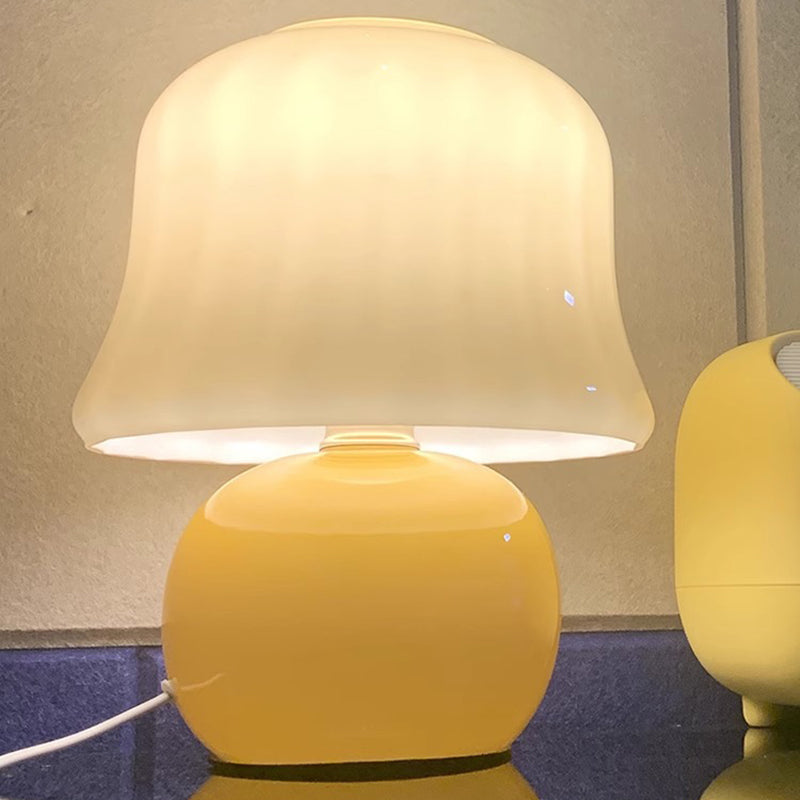 Lampe de table contemporaine scandinave en verre rond en forme de champignon crème à 1 lumière pour chambre à coucher 