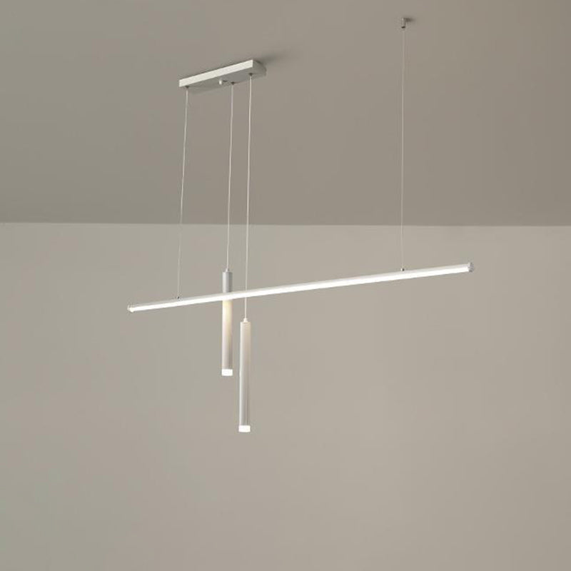 Modern Minimalist Linear Cylinder Aluminum Iron Silicone Acrylic LED Chandelier For Dining Room