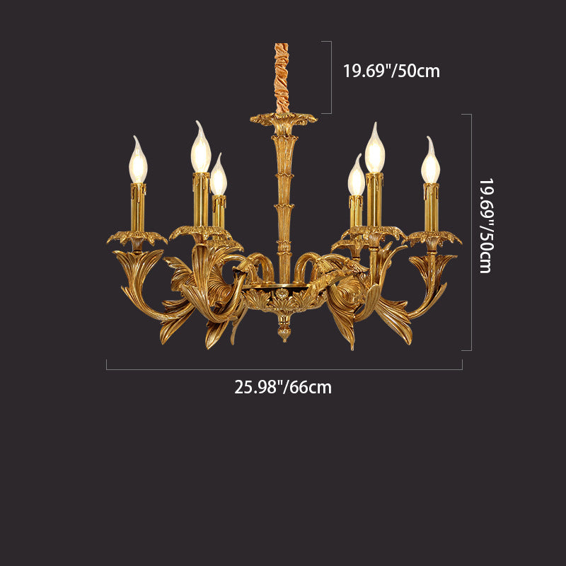 Traditional French Carved Candle Shape Twig Round Copper 6/8/10-Light Chandelier For Living Room