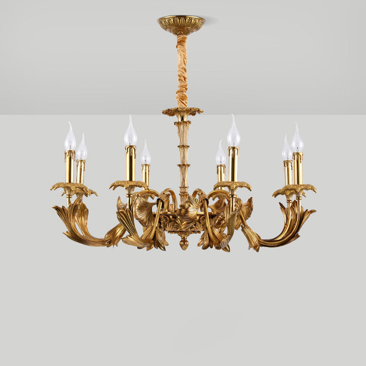 Traditional French Carved Candle Shape Twig Round Copper 6/8/10-Light Chandelier For Living Room