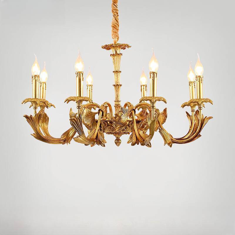 Traditional French Carved Candle Shape Twig Round Copper 6/8/10-Light Chandelier For Living Room