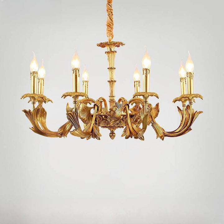 Traditional French Carved Candle Shape Twig Round Copper 6/8/10-Light Chandelier For Living Room