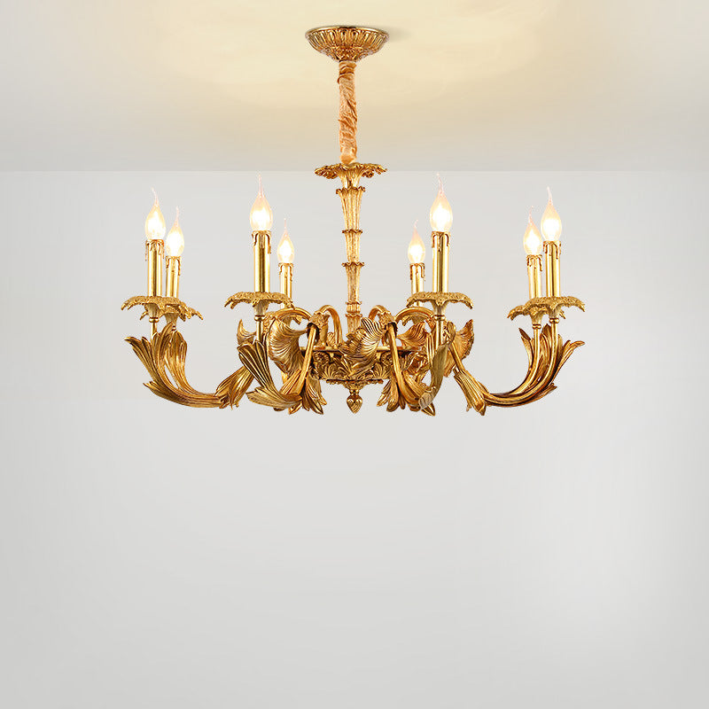 Traditional French Carved Candle Shape Twig Round Copper 6/8/10-Light Chandelier For Living Room