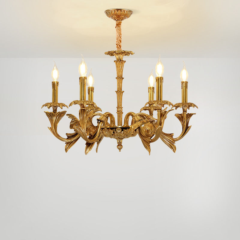 Traditional French Carved Candle Shape Twig Round Copper 6/8/10-Light Chandelier For Living Room