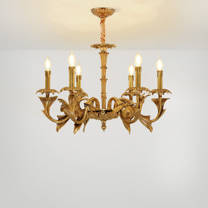 Traditional French Carved Candle Shape Twig Round Copper 6/8/10-Light Chandelier For Living Room