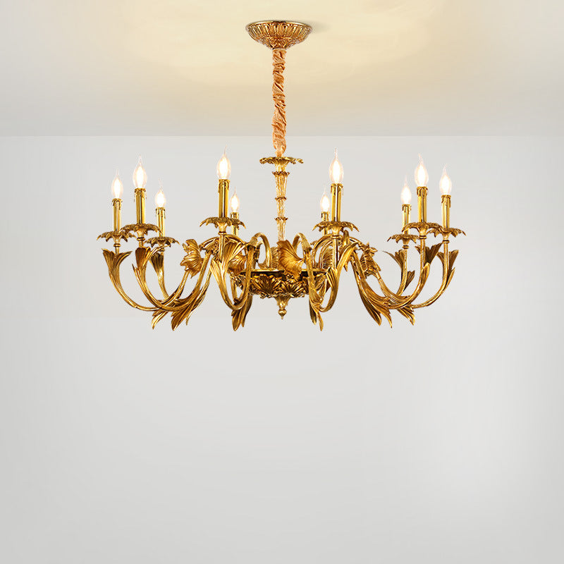 Traditional French Carved Candle Shape Twig Round Copper 6/8/10-Light Chandelier For Living Room