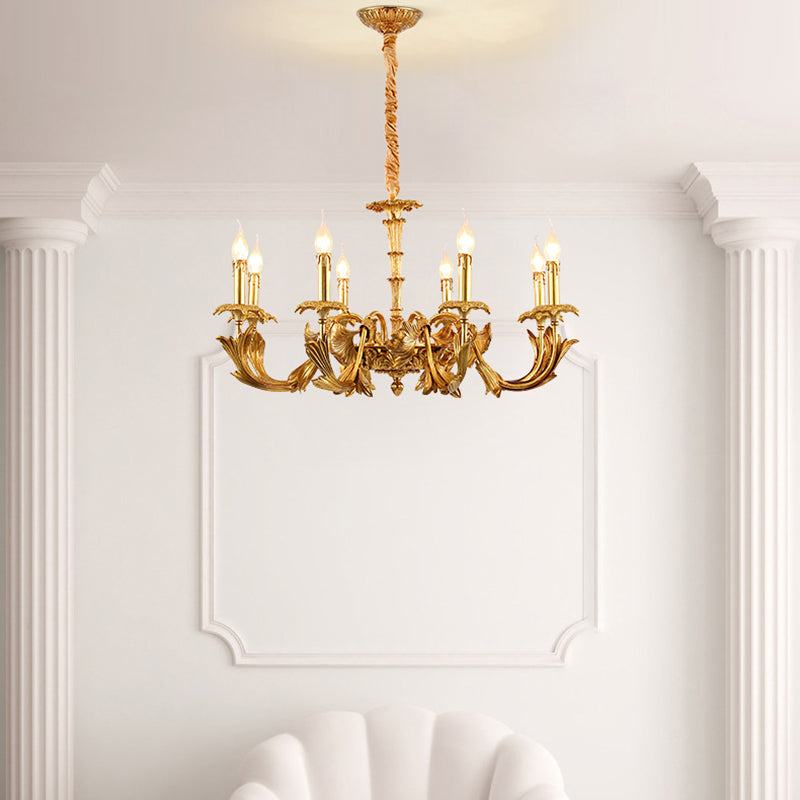 Traditional French Carved Candle Shape Twig Round Copper 6/8/10-Light Chandelier For Living Room