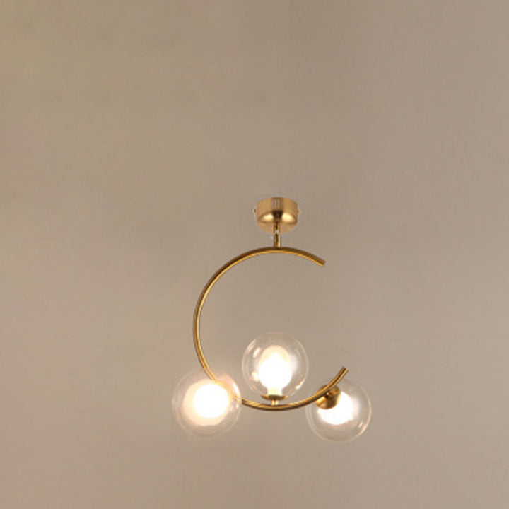 Contemporary Creative Orb Circle Iron Glass 3-Light Semi-Flush Mount Ceiling Light For Bedroom