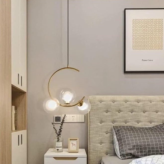Lámpara de araña contemporánea creativa redonda de hierro y vidrio con 3 luces para dormitorio 