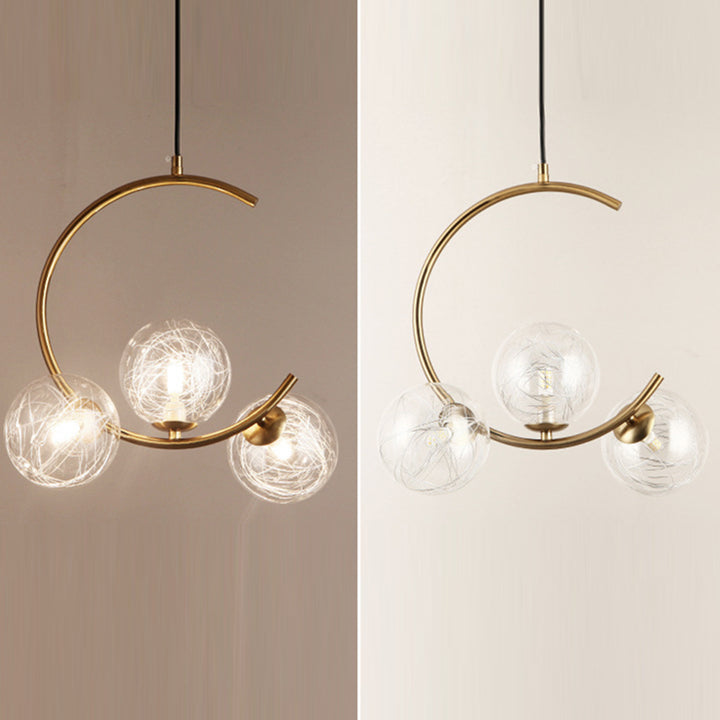 Lámpara de araña contemporánea creativa redonda de hierro y vidrio con 3 luces para dormitorio 