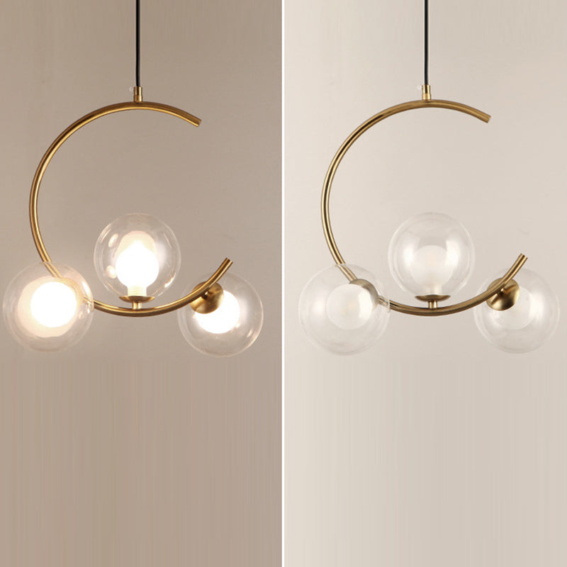 Lámpara de araña contemporánea creativa redonda de hierro y vidrio con 3 luces para dormitorio 