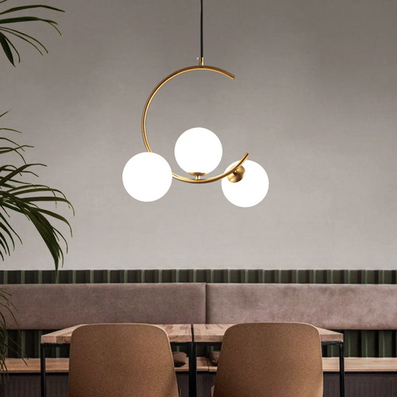 Lámpara de araña contemporánea creativa redonda de hierro y vidrio con 3 luces para dormitorio 