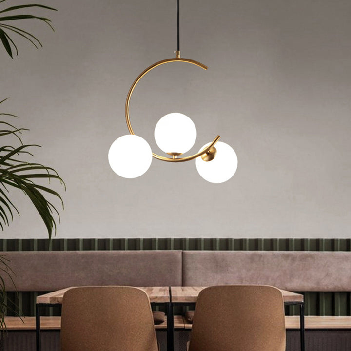 Lámpara de araña contemporánea creativa redonda de hierro y vidrio con 3 luces para dormitorio 