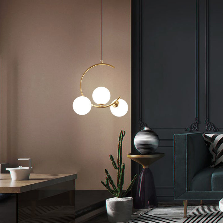 Lámpara de araña contemporánea creativa redonda de hierro y vidrio con 3 luces para dormitorio 