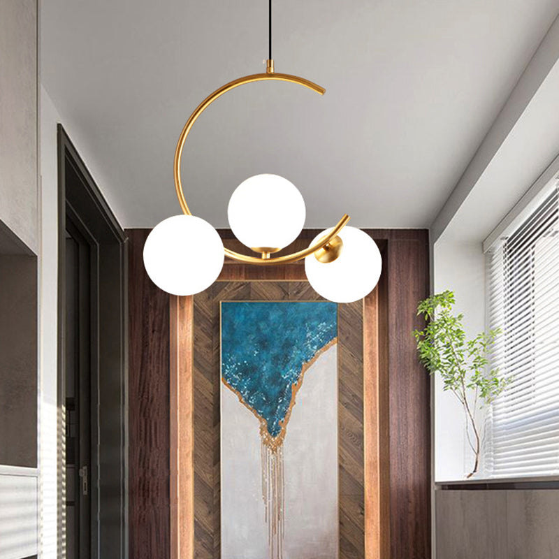 Lámpara de araña contemporánea creativa redonda de hierro y vidrio con 3 luces para dormitorio 