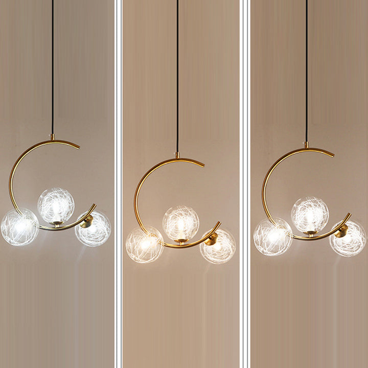 Lámpara de araña contemporánea creativa redonda de hierro y vidrio con 3 luces para dormitorio 