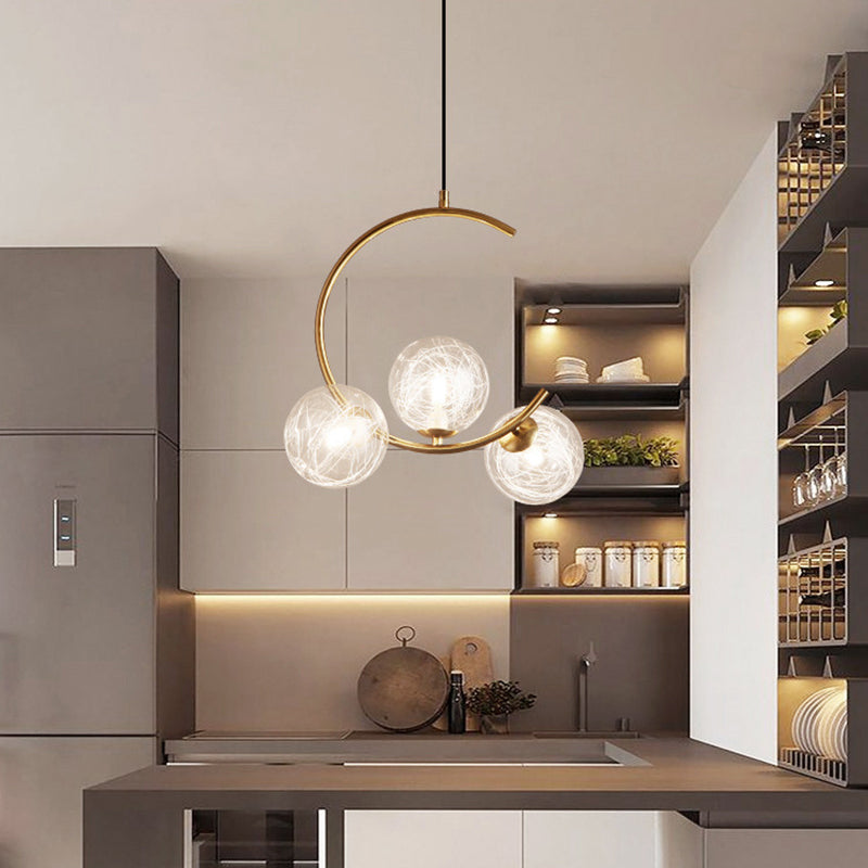 Lámpara de araña contemporánea creativa redonda de hierro y vidrio con 3 luces para dormitorio 