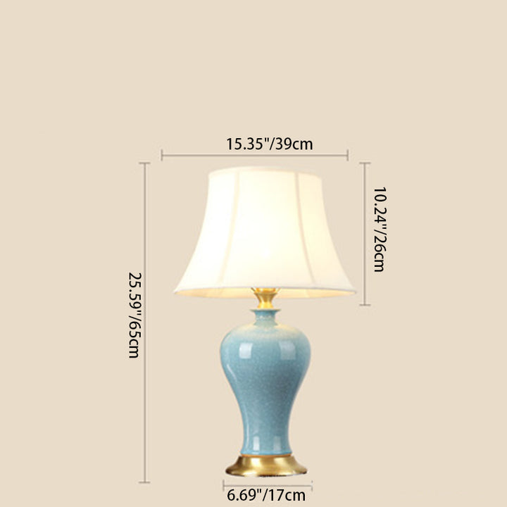 Traditional Chinese Vase Shape Round Cylinder Ceramic Fabric 1-Light Table Lamp For Bedroom