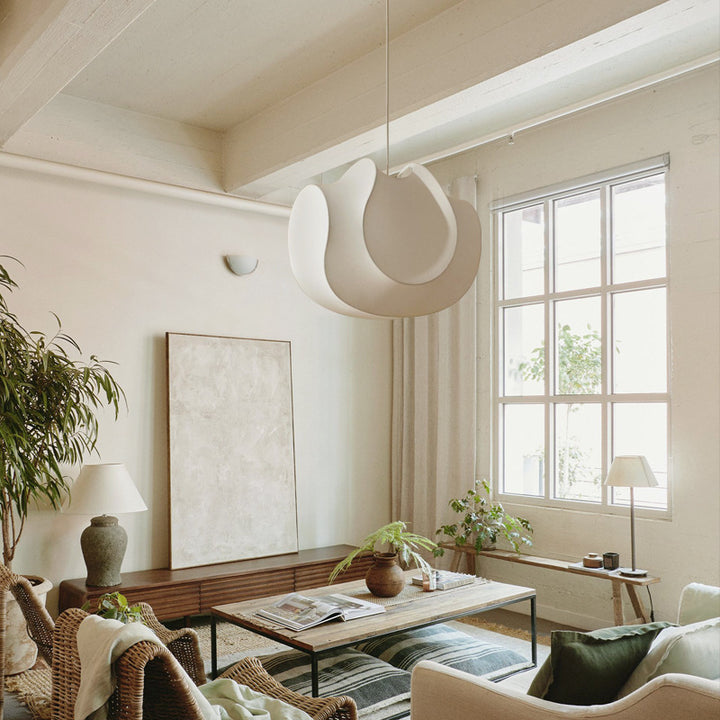 Traditional Japanese Cream Oval Imitation Silk Iron 1/3 Light Pendant Light For Bedroom