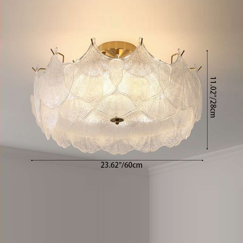 Lustre semi-encastré pour chambre à coucher avec matériel en verre rond à feuille d&