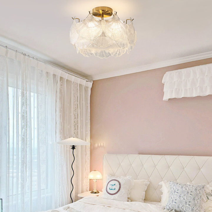 Lustre semi-encastré pour chambre à coucher avec matériel en verre rond à feuille d&