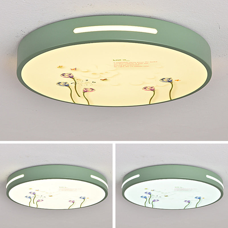 Moderno Minimalista Macaron Lámpara de Techo LED de Montaje Empotrado Redonda de Hierro y Acrílico para Dormitorio 